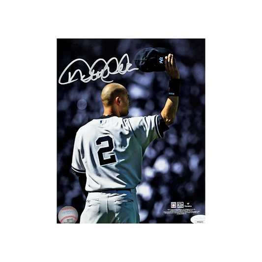 Derek Jeter Autographed New York Yankees Cap Tip 8x10 JSA LOA