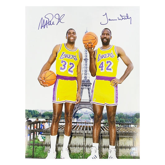 Magic Johnson & James Worthy Autographed Los Angeles Lakers Paris 16x20 Beckett & Steiner CX