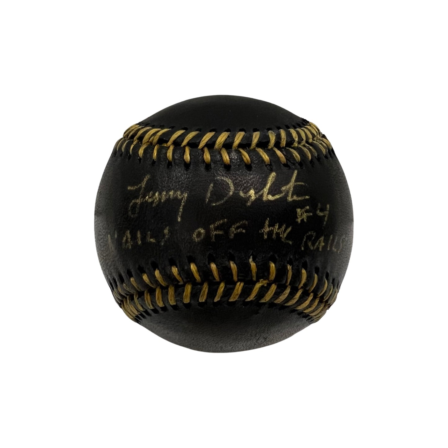 Lenny Dykstra Autographed Black Leather Baseball “Nails Off the Rails” Inscription JSA