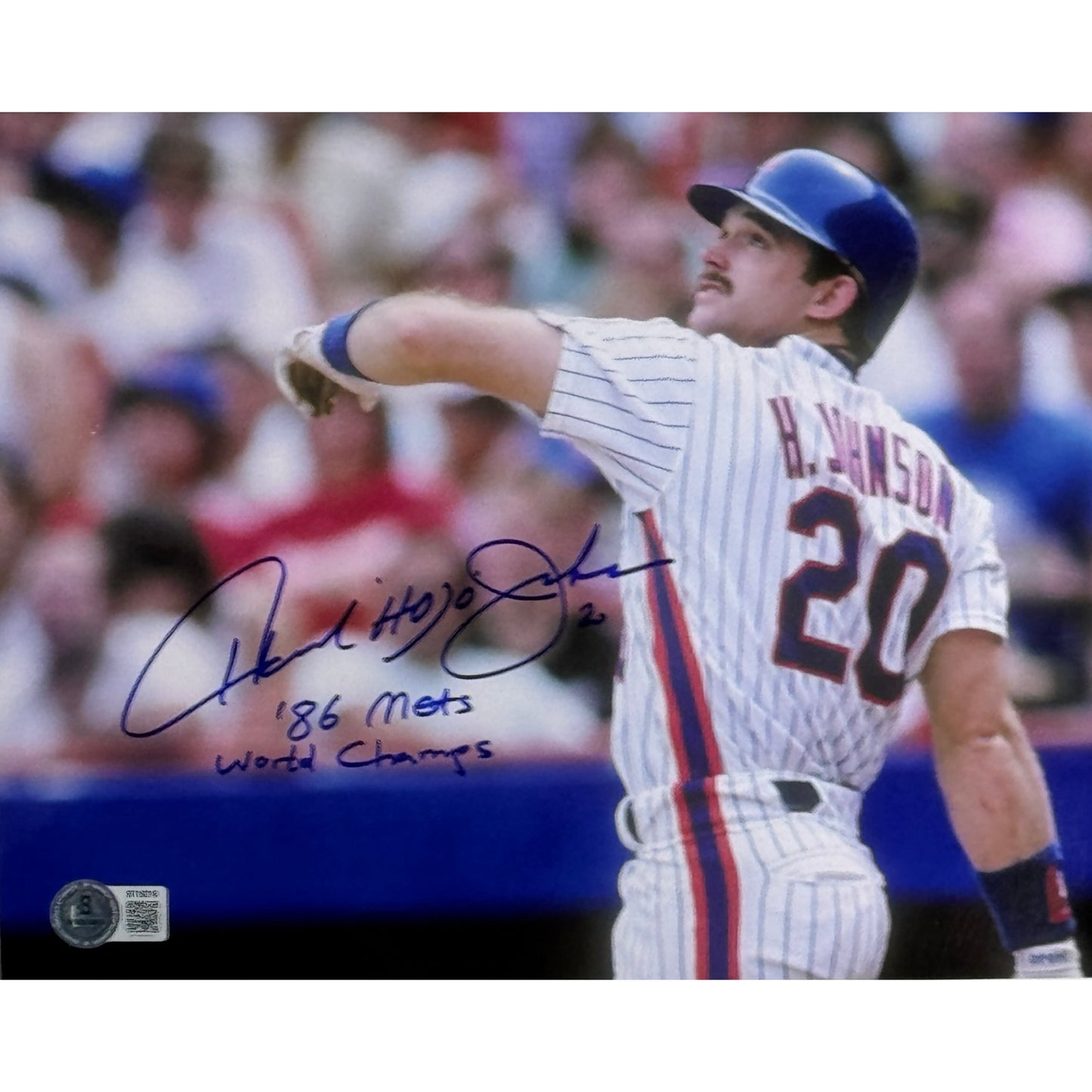Howard Johnson New York Mets 86 World Champs Inscription Swing 8x10 Beckett BAS