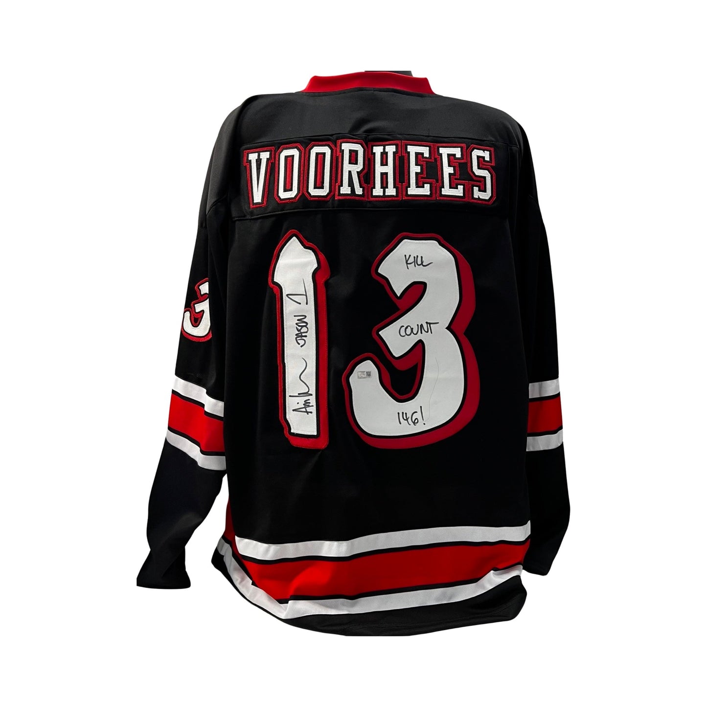 Ari Lehman Autographed Jason Voorhees Friday the 13th Black Jersey Kill Count 146!, Jason 1 Inscriptions Steiner CX