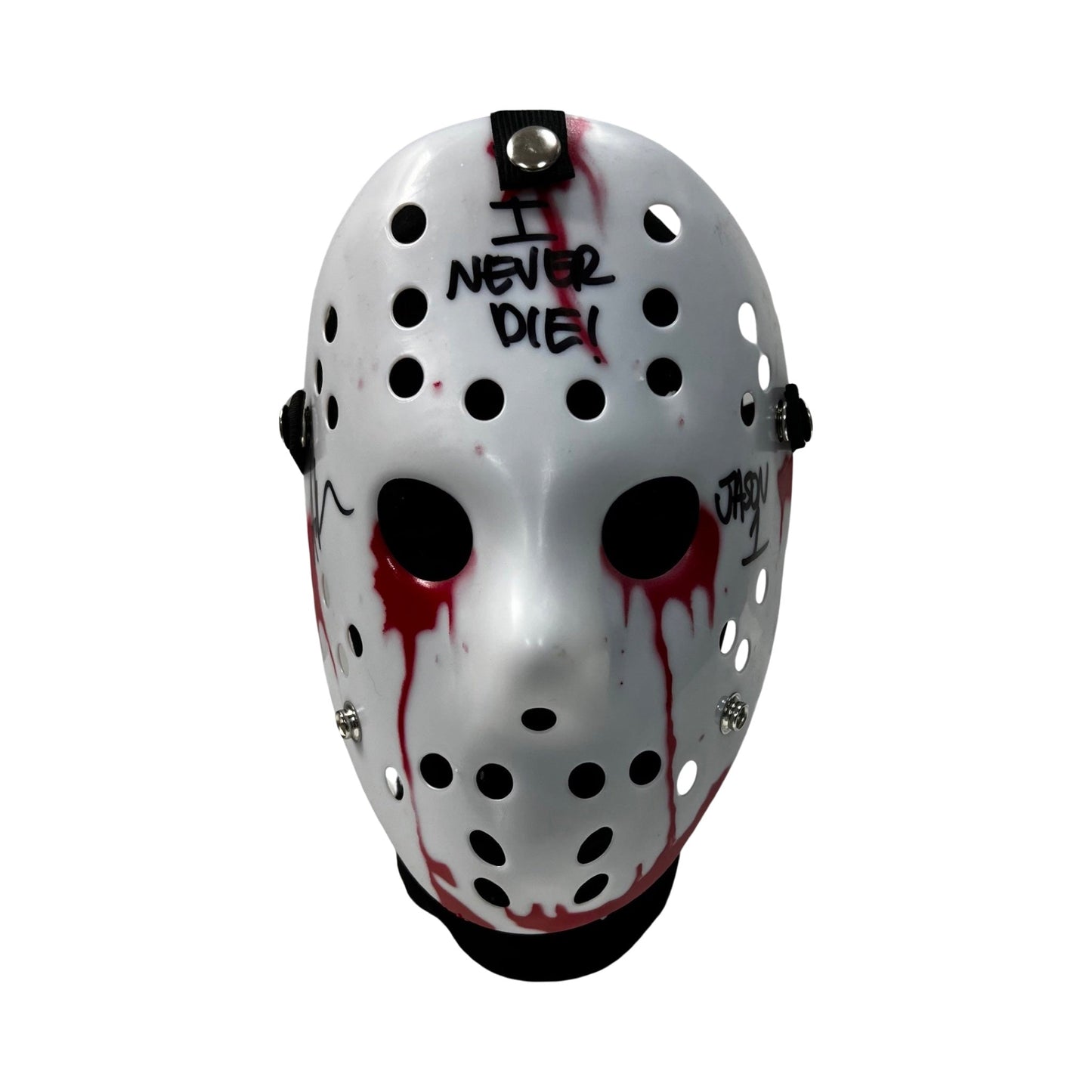 Ari Lehman Autographed Jason Voorhees Friday the 13th White Bloody Mask I Never Die! Jason 1 Inscriptions Steiner CX