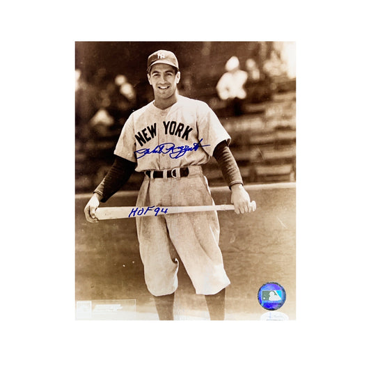Phil Rizzuto Autographed New York Yankees Holding Bat 8x10 HOF 94 Inscription JSA