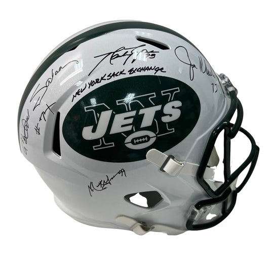 Mark Gastineau, Joe Klecko, Marty Lyons & Abdul Salaam Autographed New York Jets 98-18 White Replica Helmet New York Sack Exchange Inscription JSA