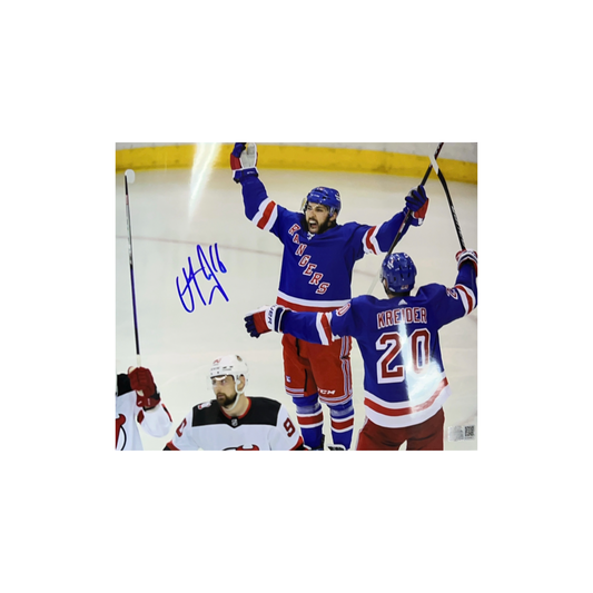 Vincent Trocheck Autographed New York Rangers Arms Up 8x10 Steiner CX