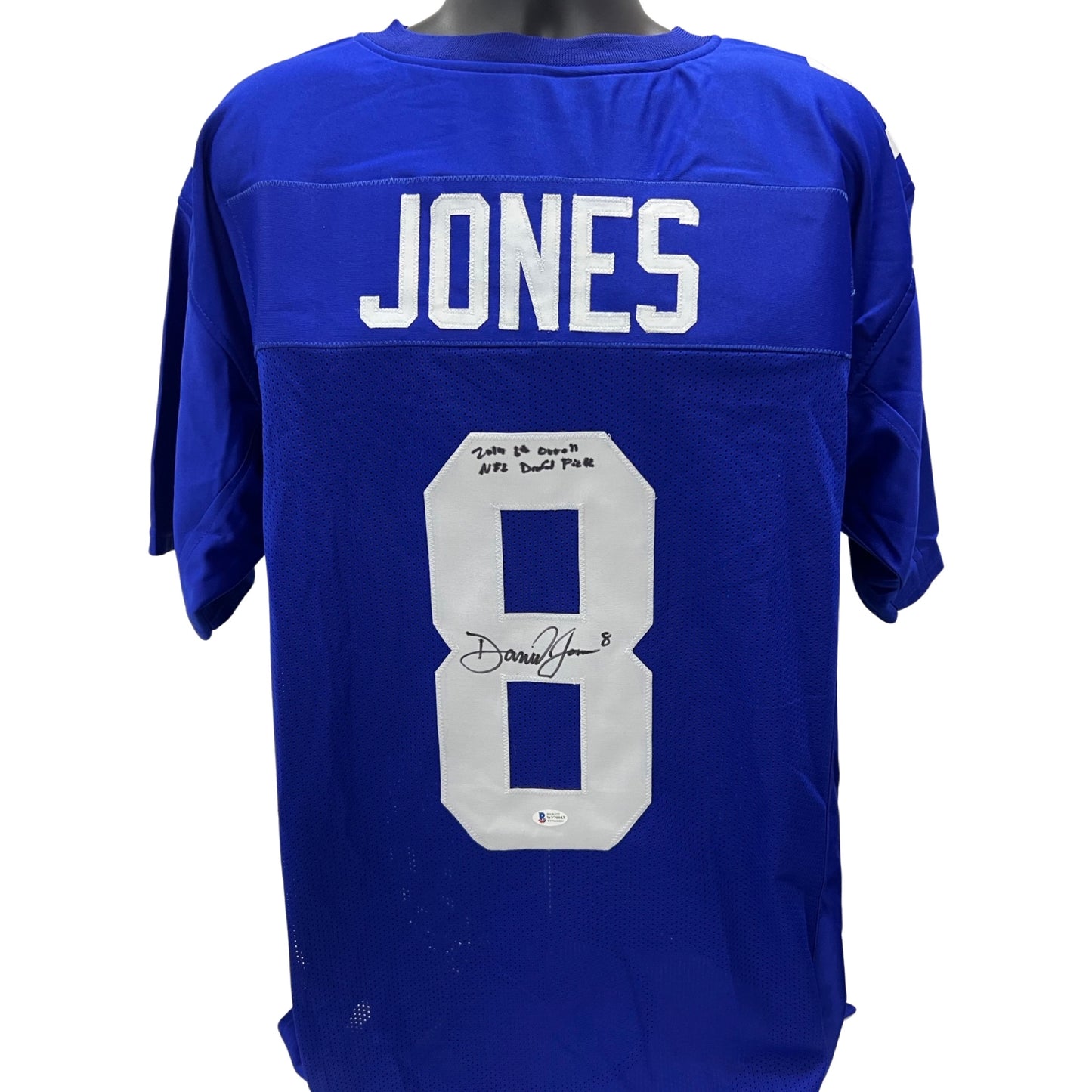 Daniel Jones Autographed New York Giants Blue Jersey “2019 6th Overall Pick” Inscription Beckett