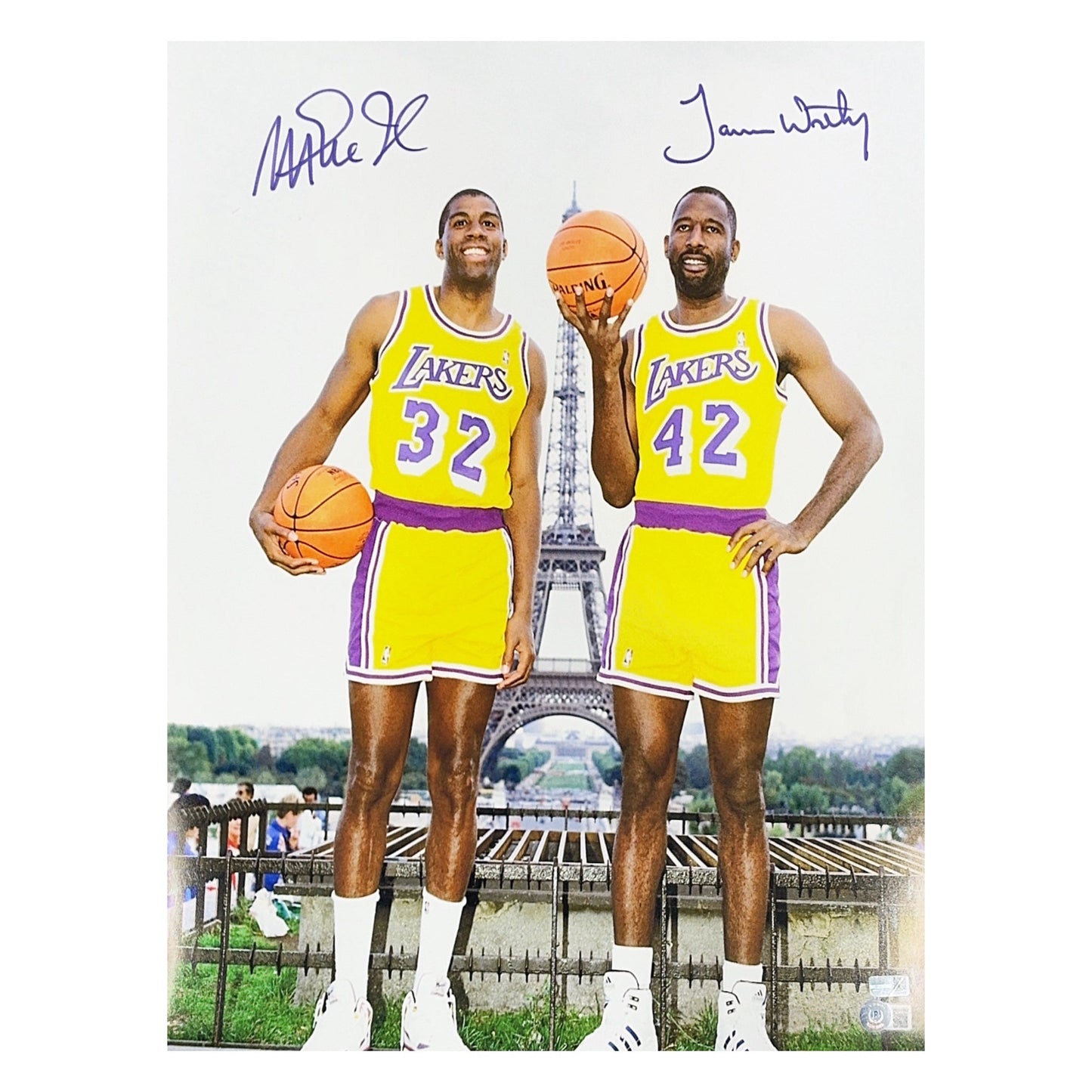 Magic Johnson & James Worthy Autographed Los Angeles Lakers Paris 16x20 Beckett & Steiner CX - Unframed