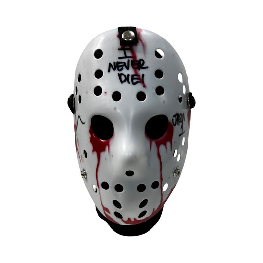 Ari Lehman Autographed Jason Voorhees Friday the 13th White Bloody Mask “I Never Die! Jason 1” Inscriptions Steiner CX