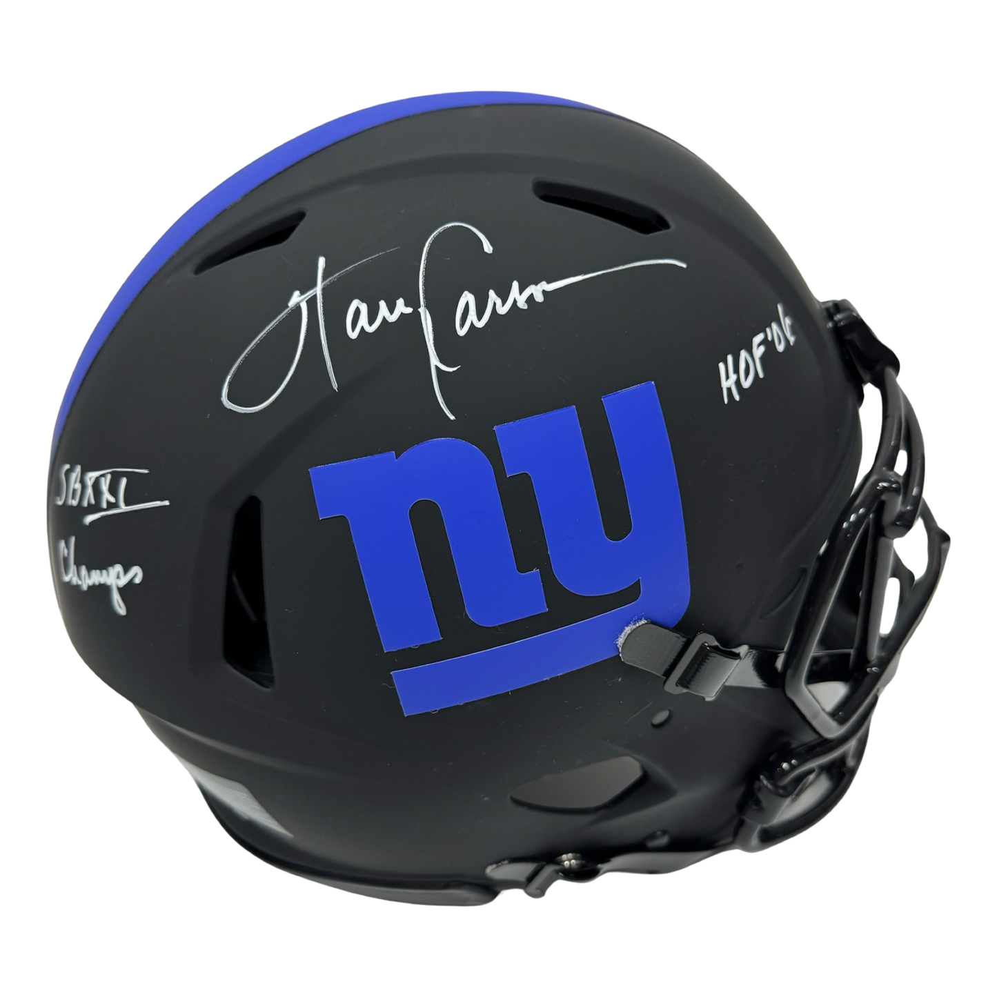 Harry Carson Autographed New York Giants Eclipse Authentic Helmet SB XXI Champs, HOF 06 Inscriptions JSA