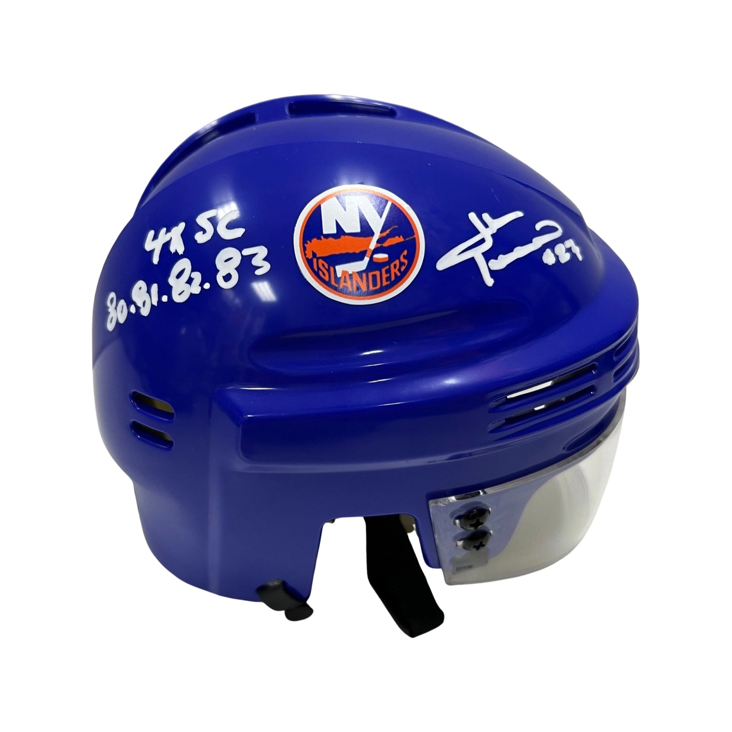 John Tonelli Autographed New York Islanders Blue Mini Helmet 4x SC 80, 81, 82, 83 Inscription Steiner CX