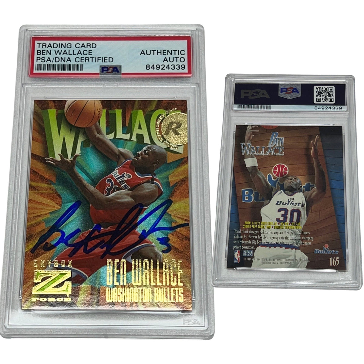 1996-97 Ben Wallace Skybox Z-Force Rookie Card #165 Autographed PSA Auto Authentic