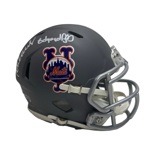 Rey Ordonez Edgardo Alfonzo Autographed New York Mets Mini Football Slate Helmet JSA