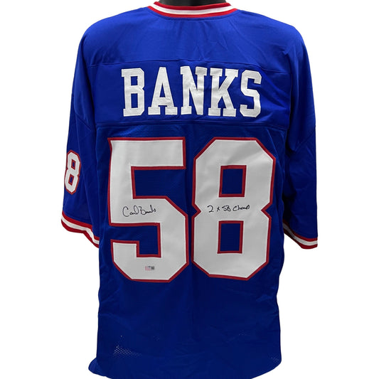Carl Banks Autographed New York Giants Blue Jersey “2x SB Champ” Inscription Steiner CX