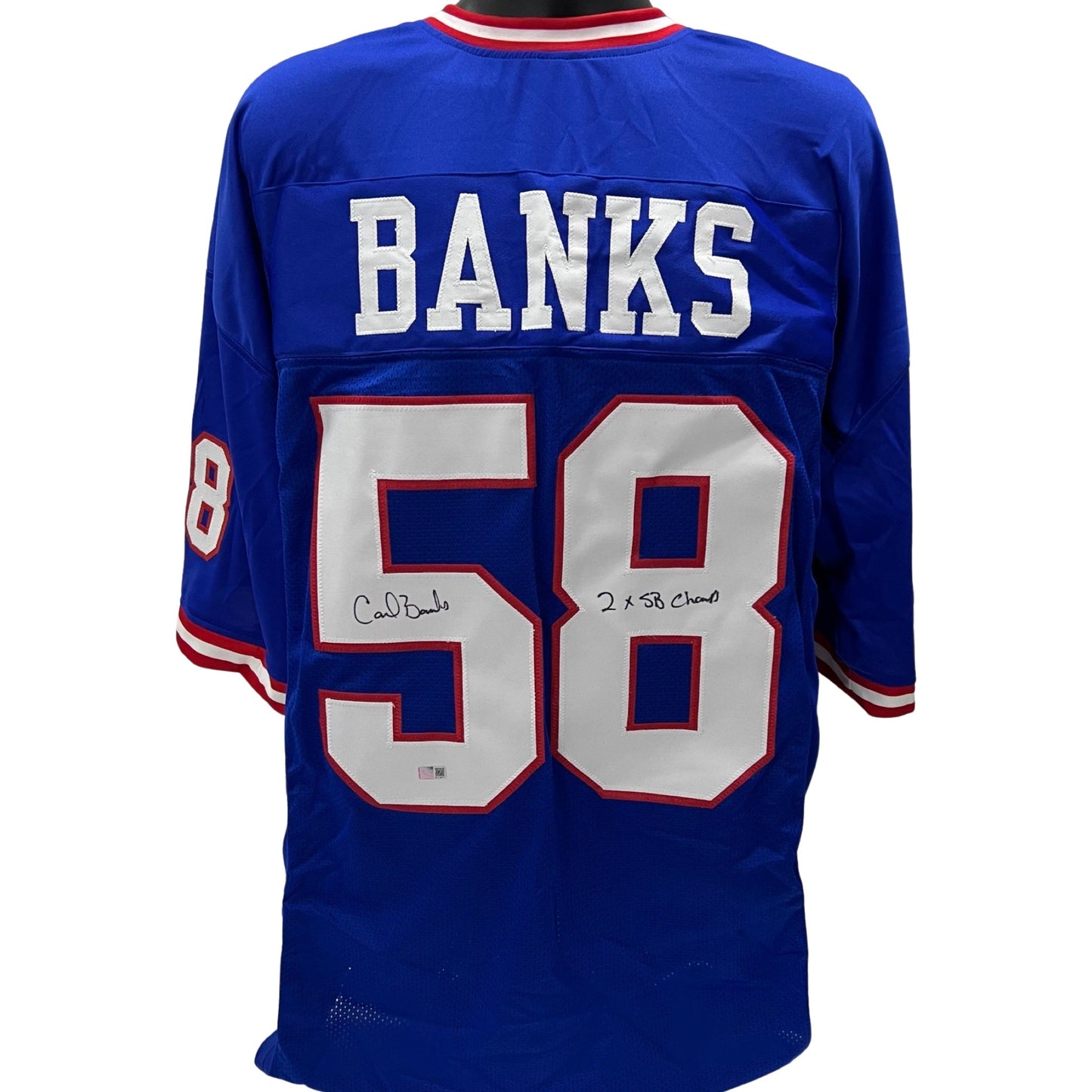 Carl Banks Autographed New York Giants Blue Jersey 2x SB Champ Inscription Steiner CX