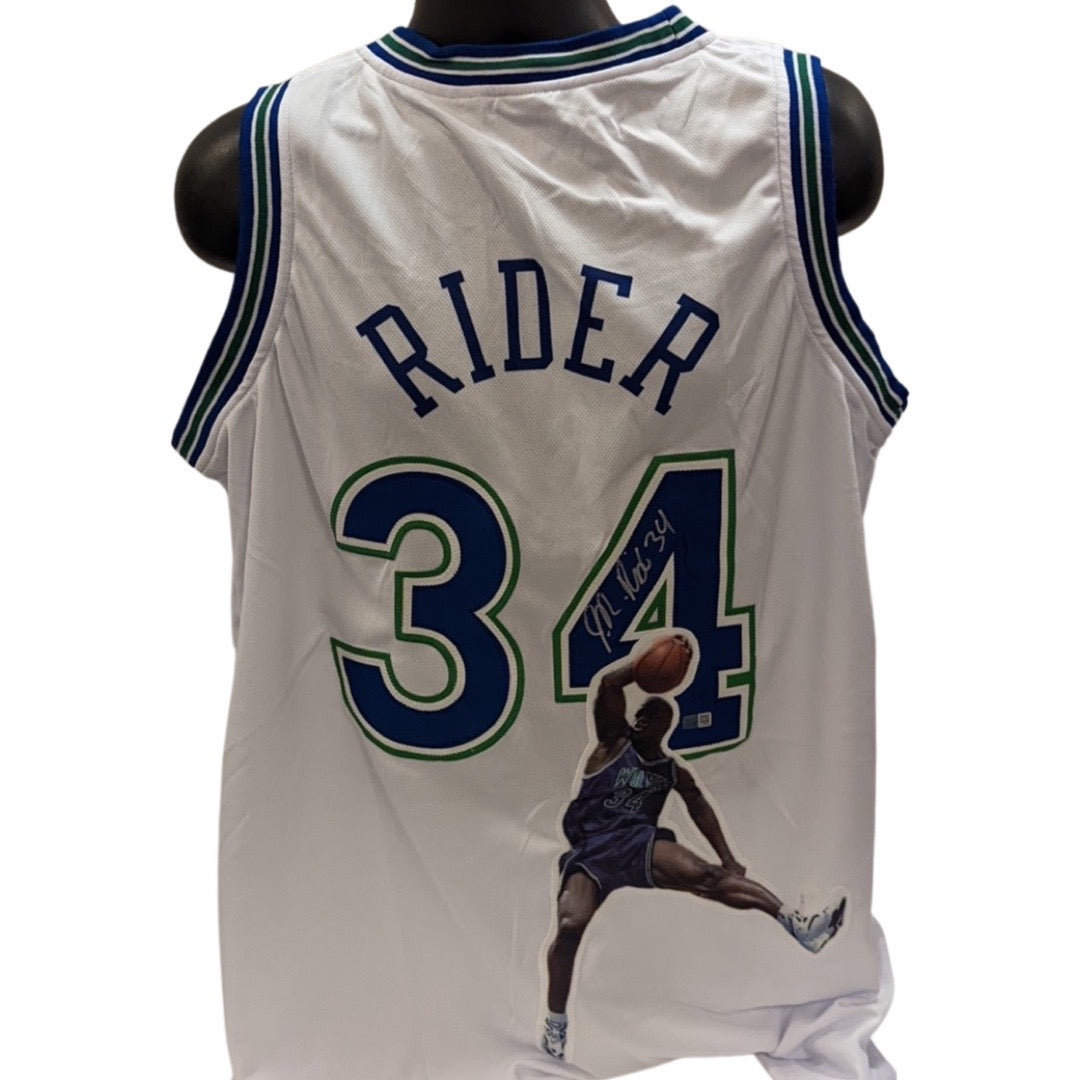 Isiah JR Rider Autographed Minnesota Timberwolves Art Jersey Steiner CX