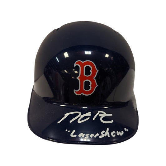 Dustin Pedroia Autographed Boston Red Sox Mini Helmet Laser Show Inscription Steiner CX