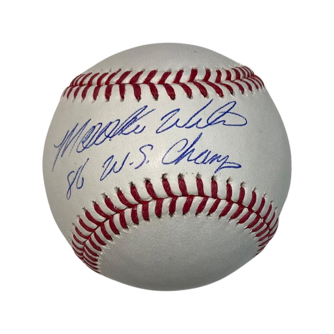 Mookie Wilson Autographed New York Mets OMLB 86 WS Champs Inscription Steiner CX