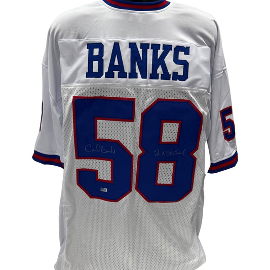 Carl Banks Autographed New York Giants White Jersey 2x SB Champ Inscription Steiner CX