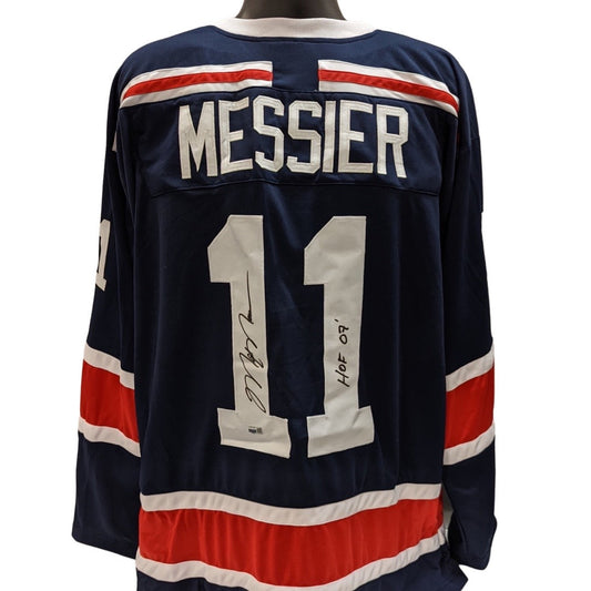 Mark Messier Autographed New York Rangers Navy/White Number Jersey HOF 07 Inscription Steiner CX