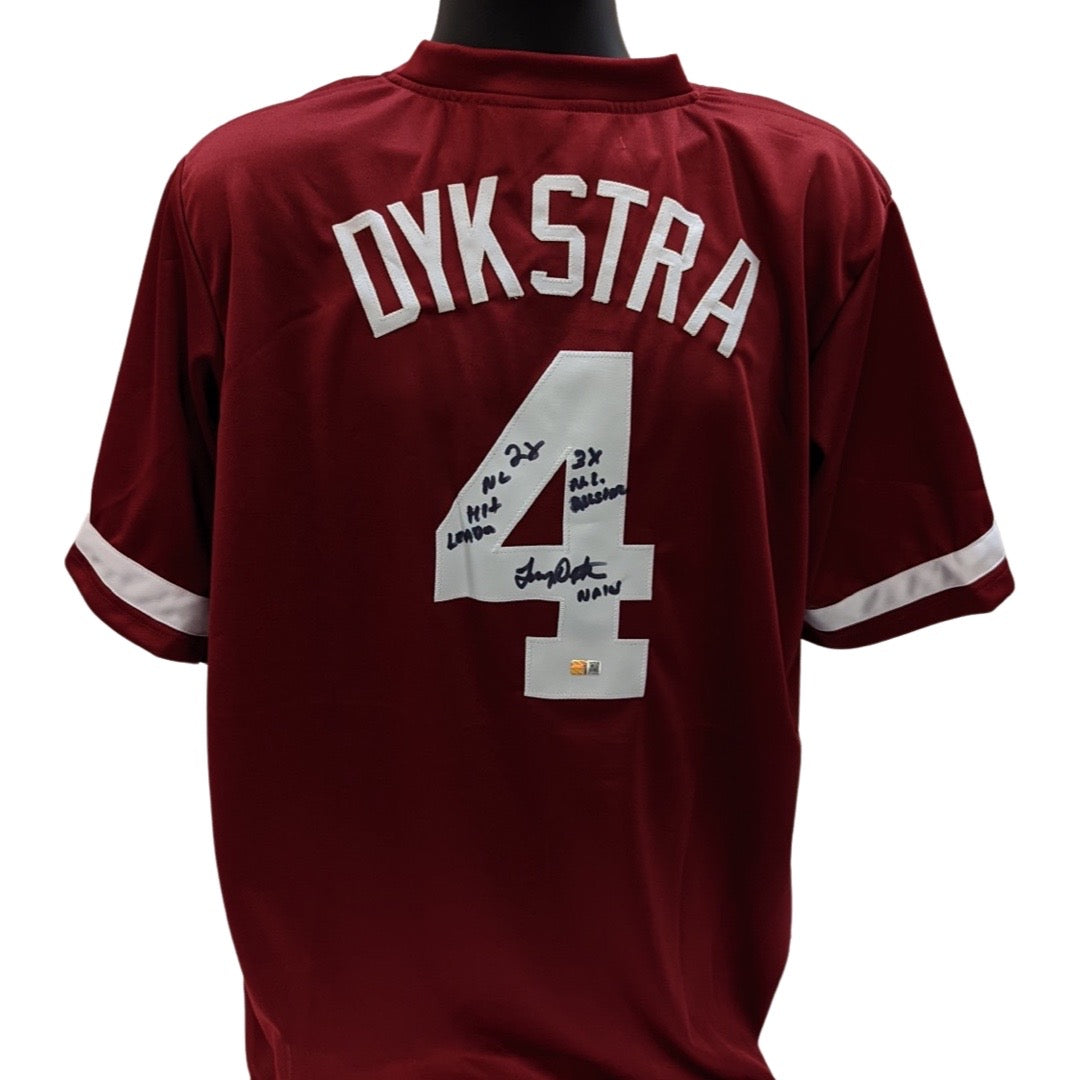 Lenny Dykstra Autographed Philadelphia Phillies Maroon Jersey “2x NL Hit Leader, 3x NL All Star, Nails” Inscriptions Steiner CX