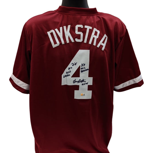Lenny Dykstra Autographed Philadelphia Phillies Maroon Jersey 2x NL Hit Leader, 3x NL All Star, Nails Inscriptions Steiner CX