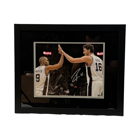 Tony Parker & Pau Gasol Autographed San Antonio Spurs 11x14 Steiner CX - Framed
