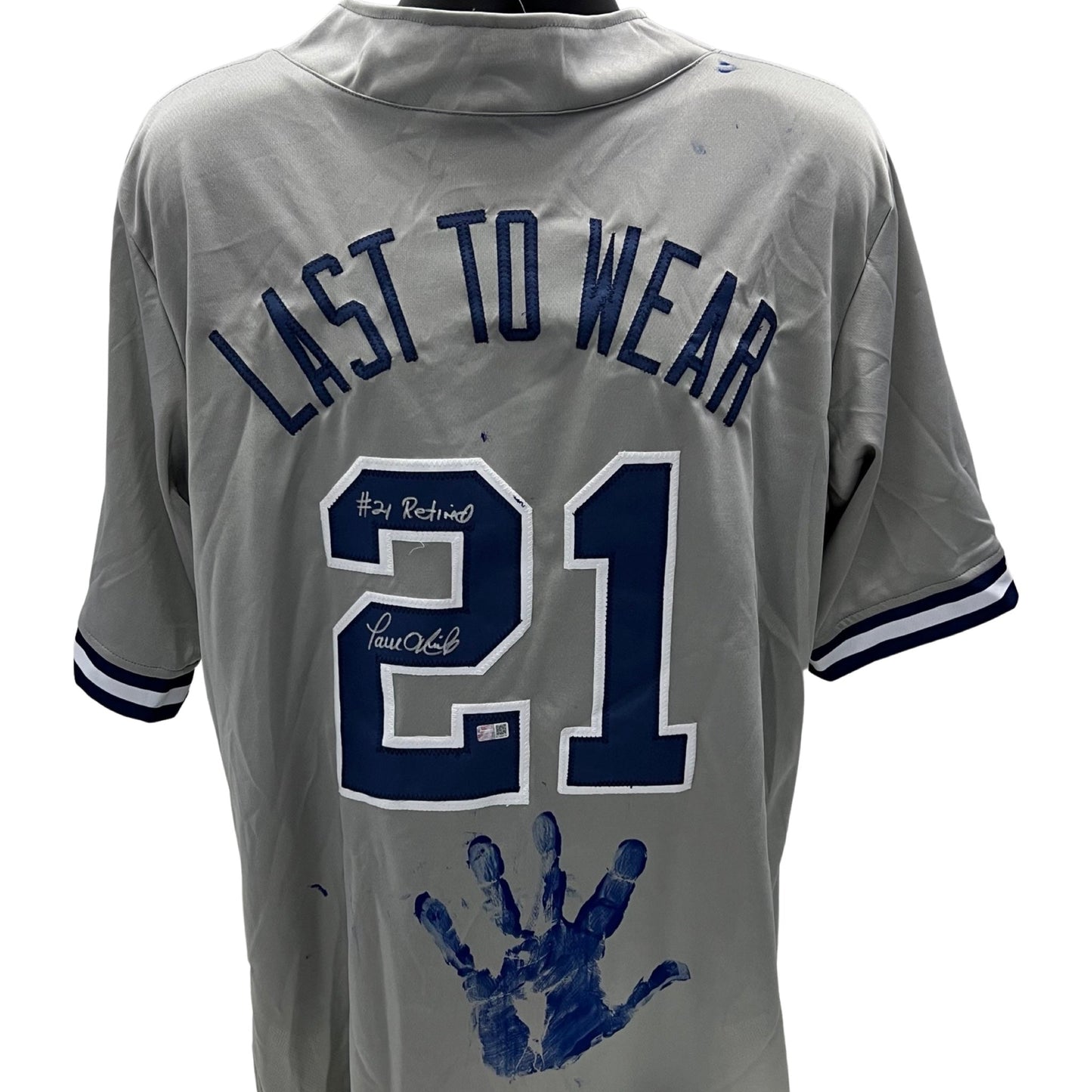 Paul O’Neill Autographed New York Yankees Grey Last to Wear #21 Jersey #21 Retired Inscription w/ Handprint Steiner CX