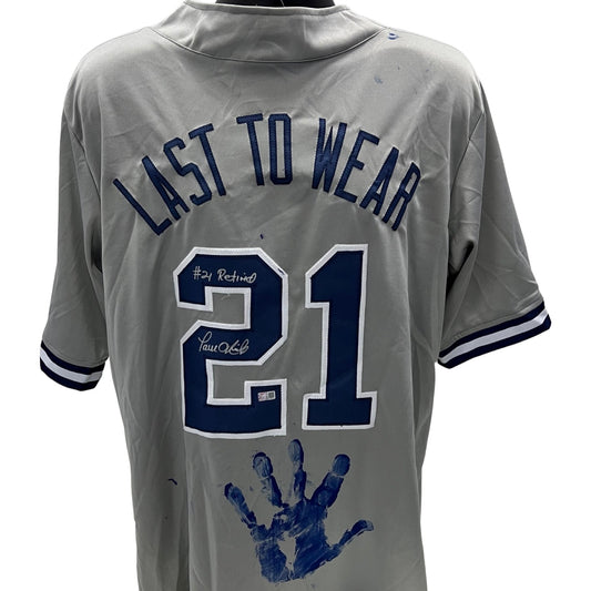 Paul O’Neill Autographed New York Yankees Grey Last to Wear #21 Jersey #21 Retired Inscription w/ Handprint Steiner CX