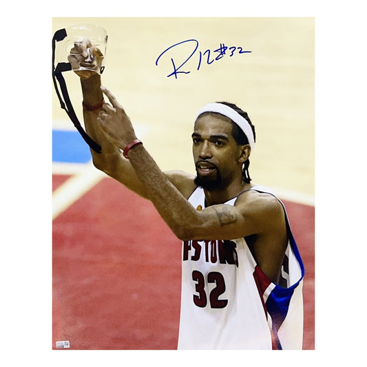 Rip Hamilton Autographed Detroit Pistons Mask White Jersey 16x20 Steiner CX