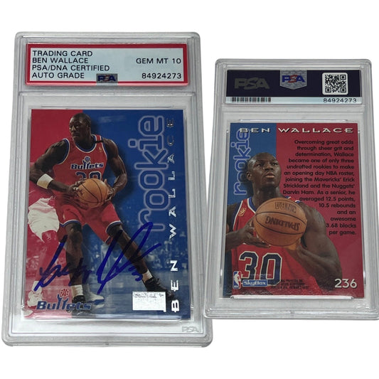 1996-97 Ben Wallace Skybox Premium Rookie Card #236 Autographed PSA Auto GEM MINT 10