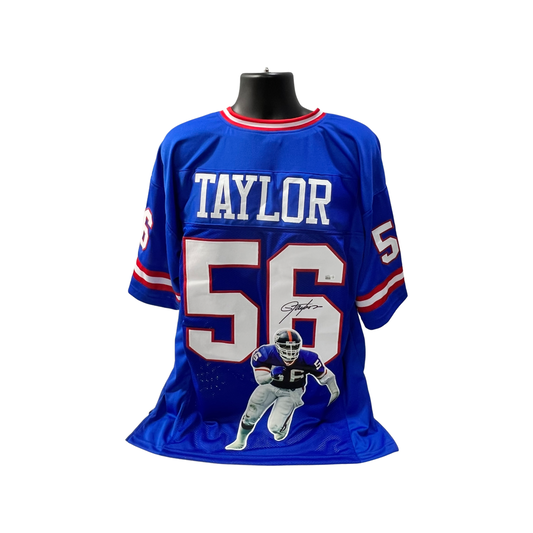 Lawrence Taylor Autographed New York Giants Blue Art Jersey Steiner CX