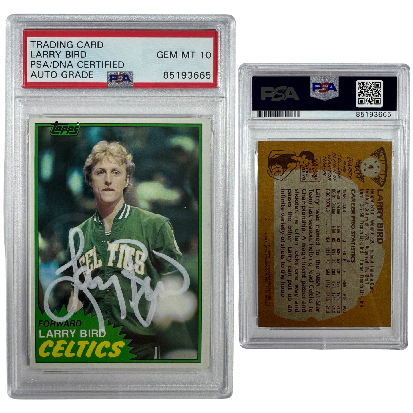 1981-82 Larry Bird Autographed Topps #4 White Ink PSA Auto GEM MT 10