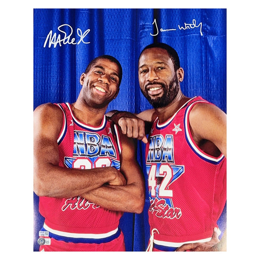 Magic Johnson & James Worthy Autographed Los Angeles Lakers All Star Game 16x20 Beckett & Steiner CX - Unframed