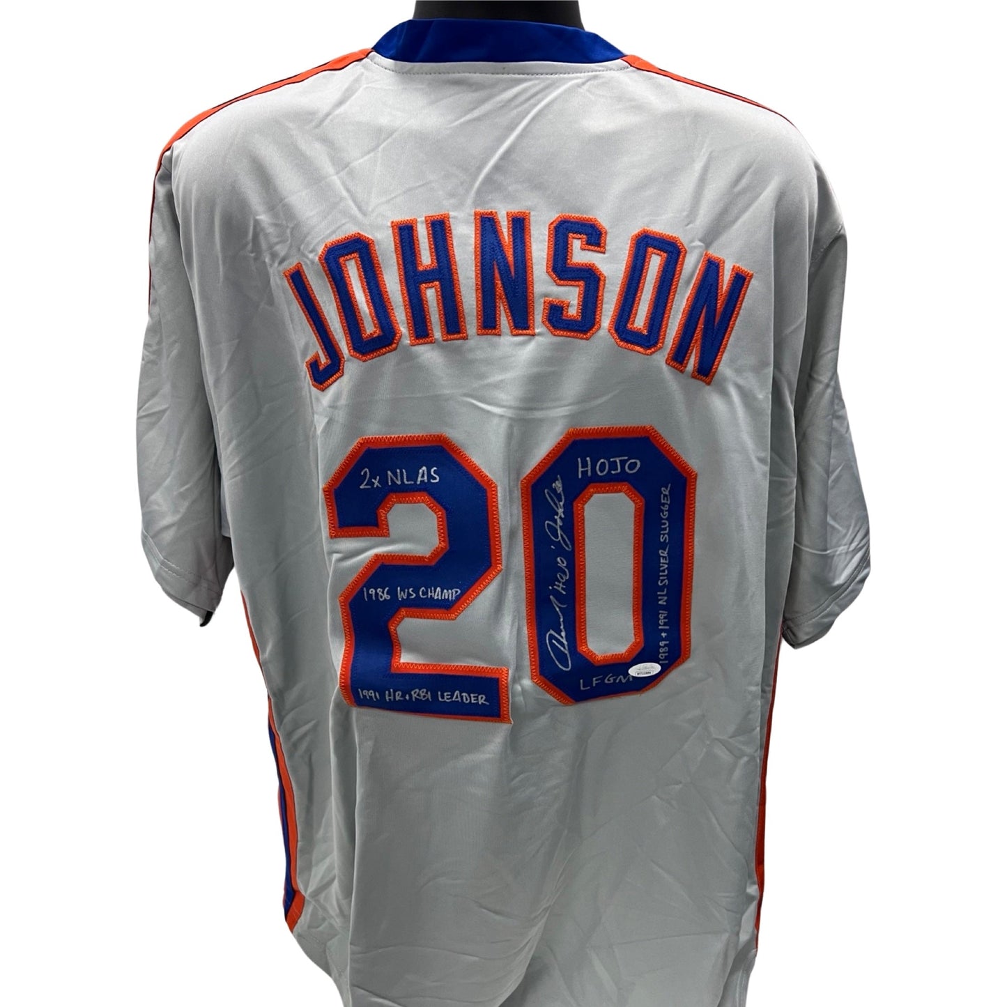 Howard Johnson Autographed New York Mets Grey Jersey 2x NL AS, 1986 WS Champ, 1991 HR & RBI Leader, HOJO, LFGM, 1989 & 1991 Silver Slugger Inscriptions JSA