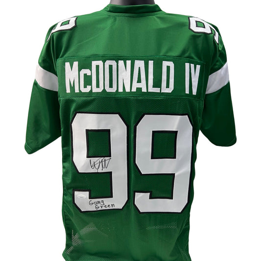 Will McDonald Autographed New York Jets Green Jersey Gang Green Inscription JSA