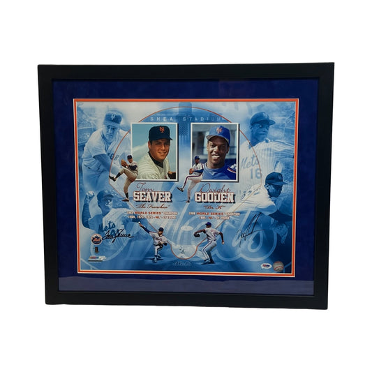 Tom Seaver & Doc Gooden Autographed New York Mets Framed 16x20 PSA