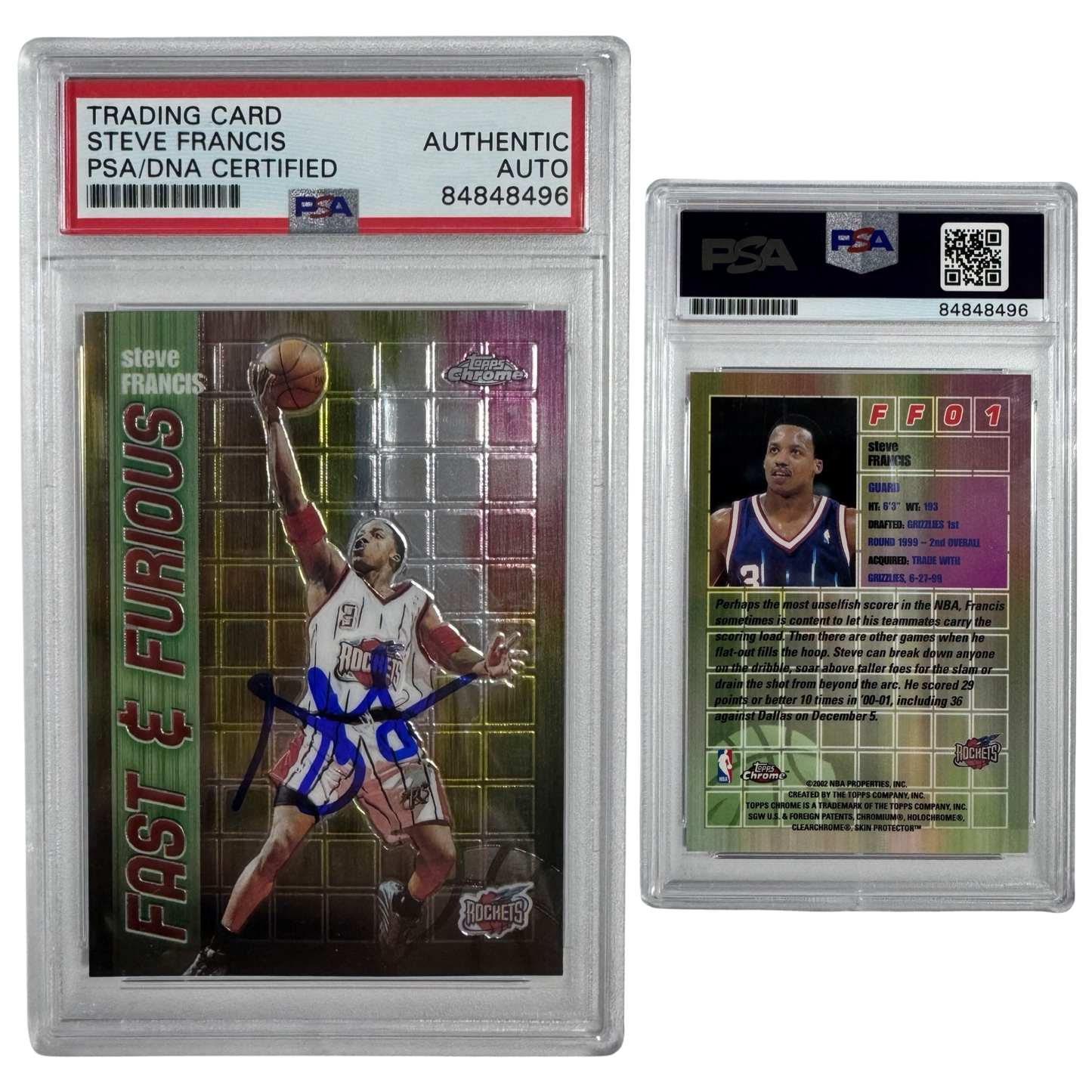 2001-02 Steve Francis Autographed Topps Chrome Fast & Furious #FF01 PSA Auto Authentic