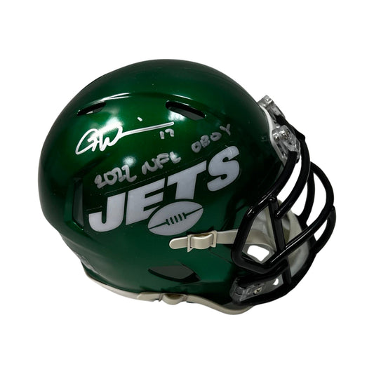 Garrett Wilson Autographed New York Jets Speed Mini Helmet "2022 NFL OROY" Inscription Fanatics