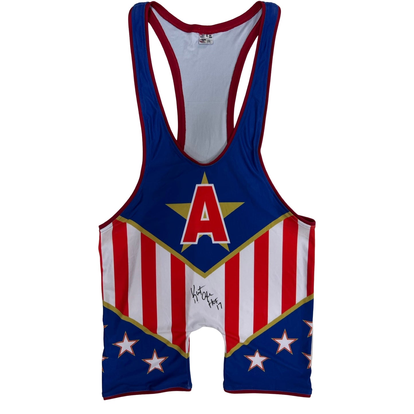 Kurt Angle Autographed Wrestling Attire Singlet HOF 17 Inscription Beckett - Unframed