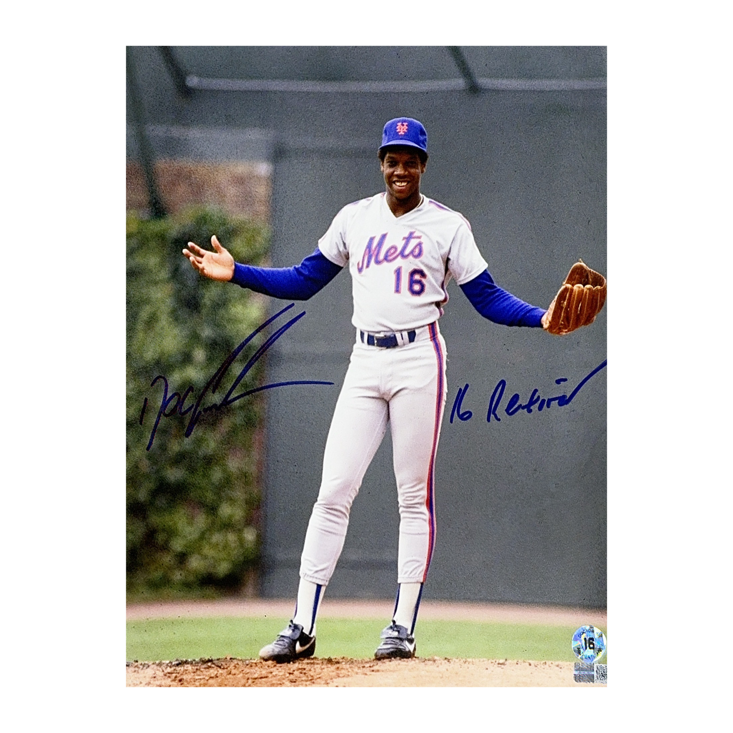 Doc Gooden Autographed New York Mets Arms Out 11x14 "16 Retired" Inscription Steiner CX - Unframed