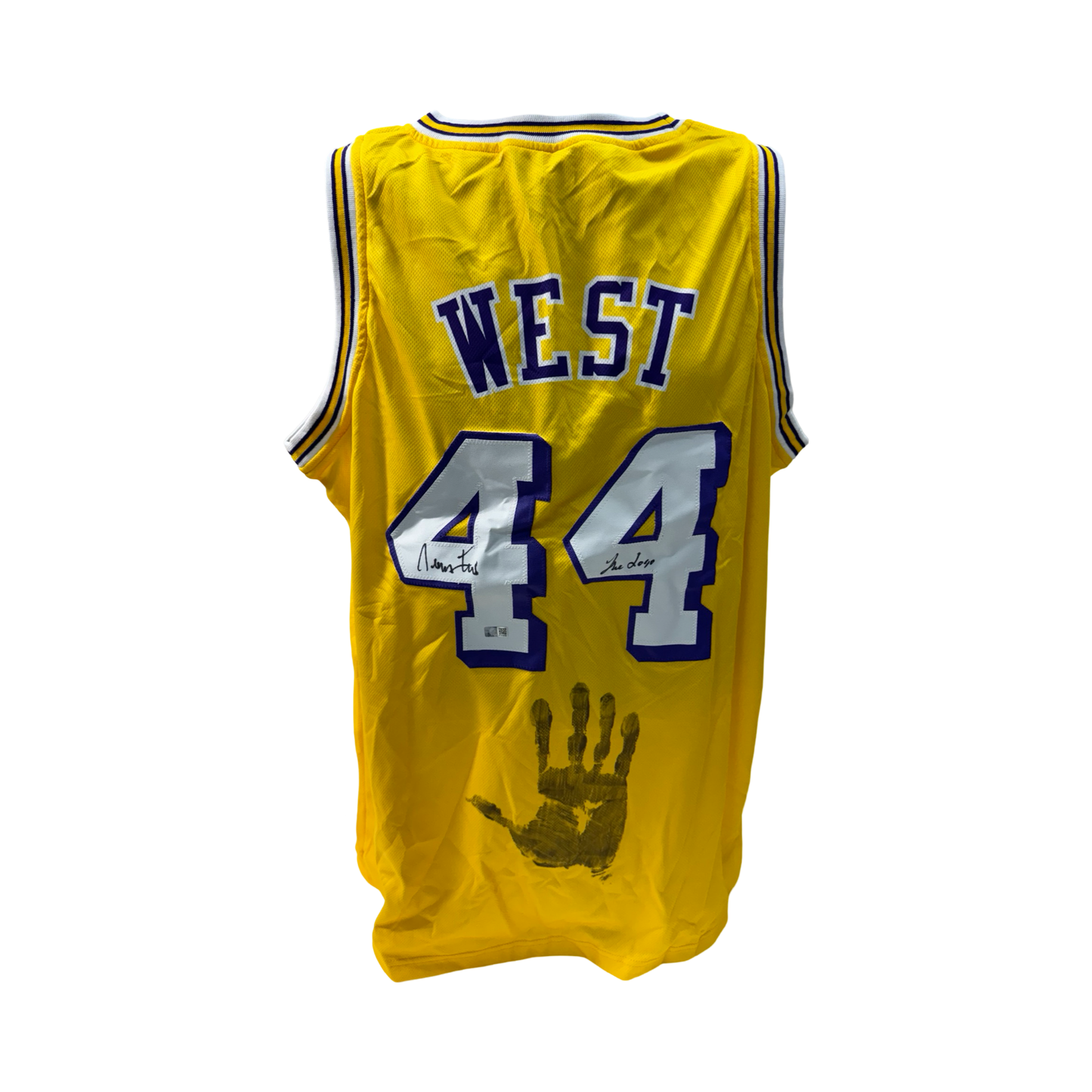 Jerry West Autographed Los Angeles Lakers Yellow Jersey w/ Handprint The Logo Inscription Steiner CX