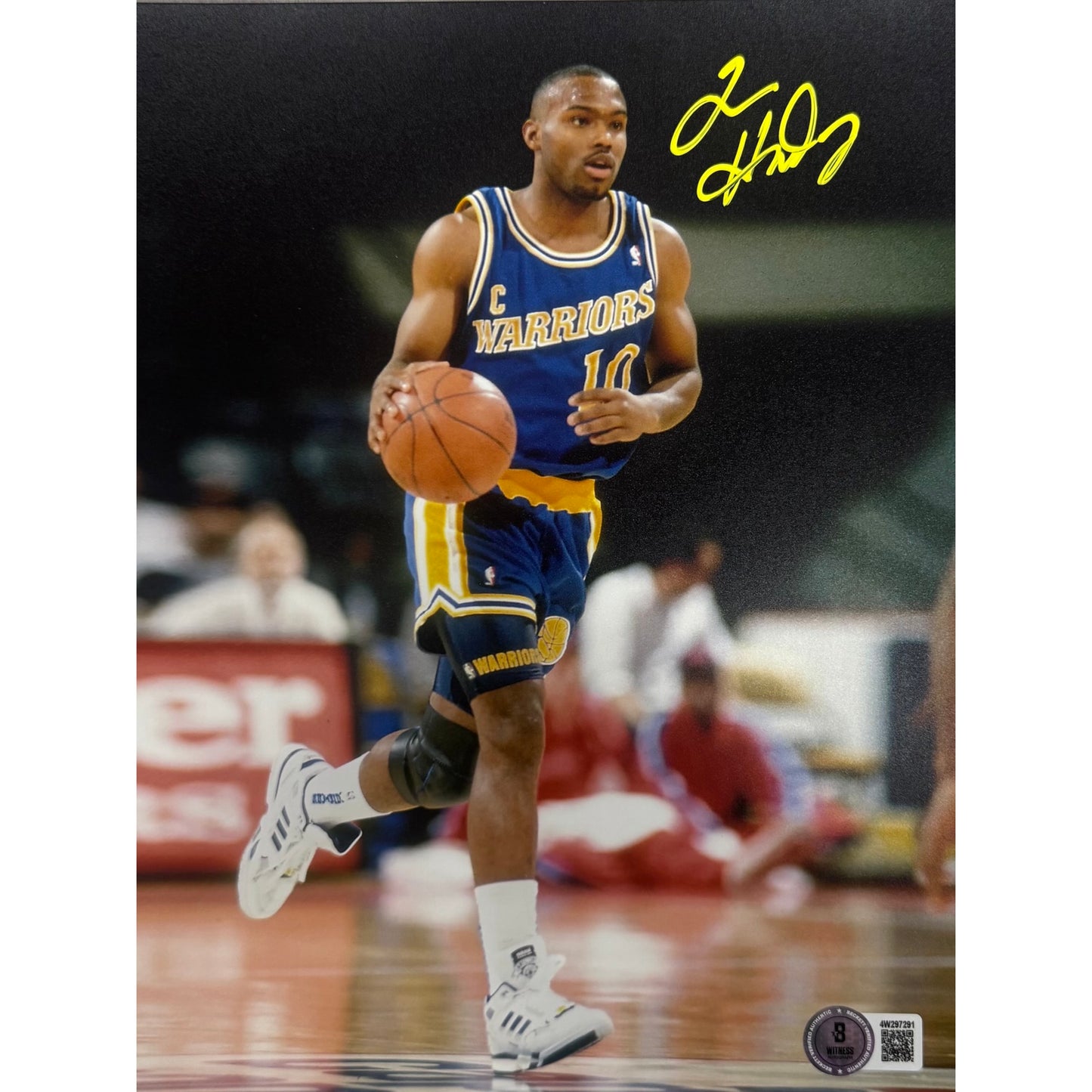 Tim Hardaway Sr Golden State Warriors Blue Jersey Autographed Photo 8x10 Beckett BAS