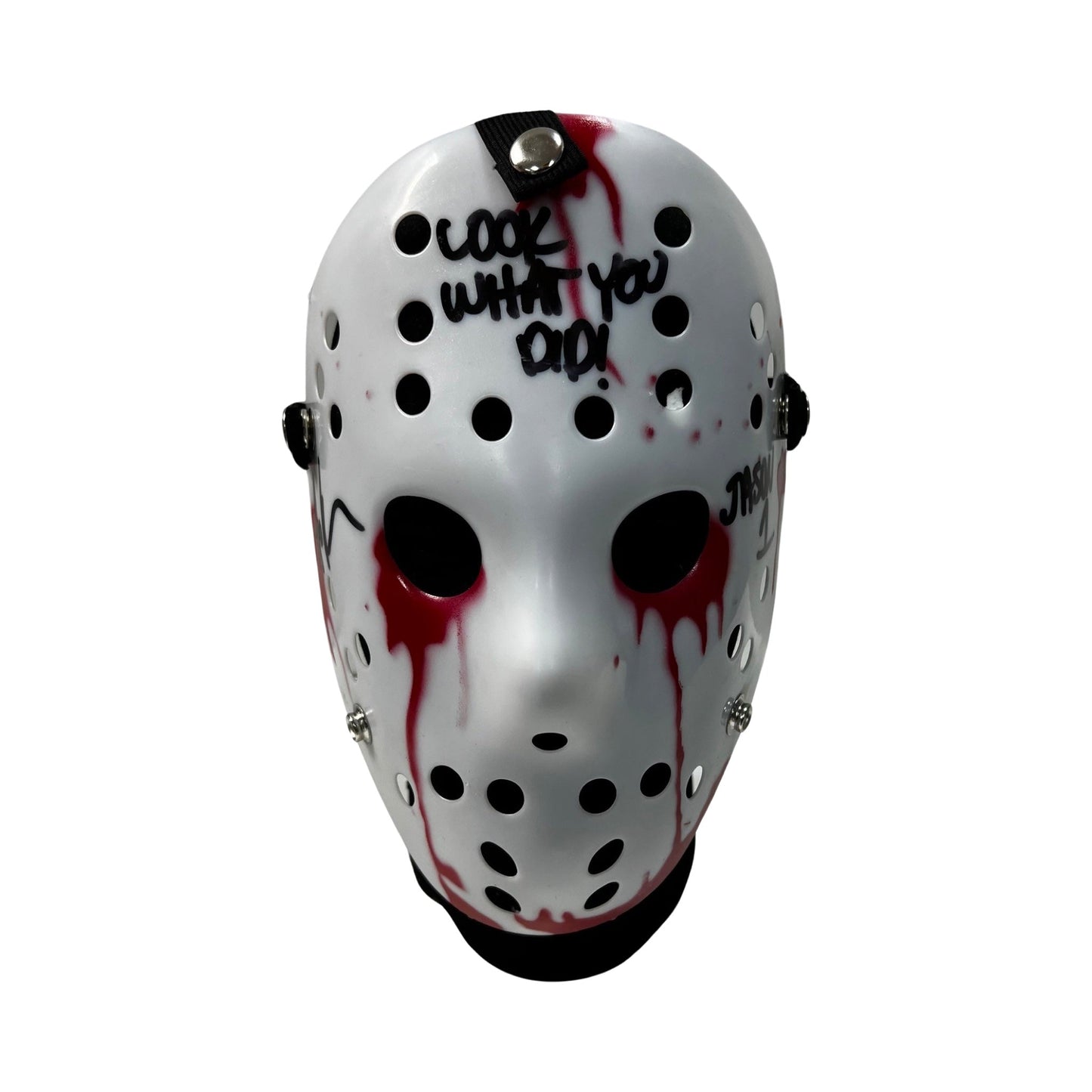 Ari Lehman Autographed Jason Voorhees Friday the 13th White Bloody Mask Look What You Did! Jason 1 Inscriptions Steiner CX
