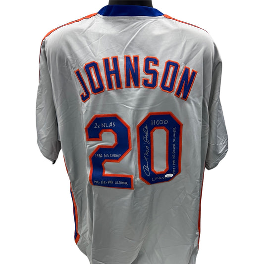 Howard Johnson Autographed New York Mets Grey Jersey “2x NL AS, 1986 WS Champ, 1991 HR & RBI Leader, HOJO, LFGM, 1989 & 1991 Silver Slugger” Inscriptions JSA