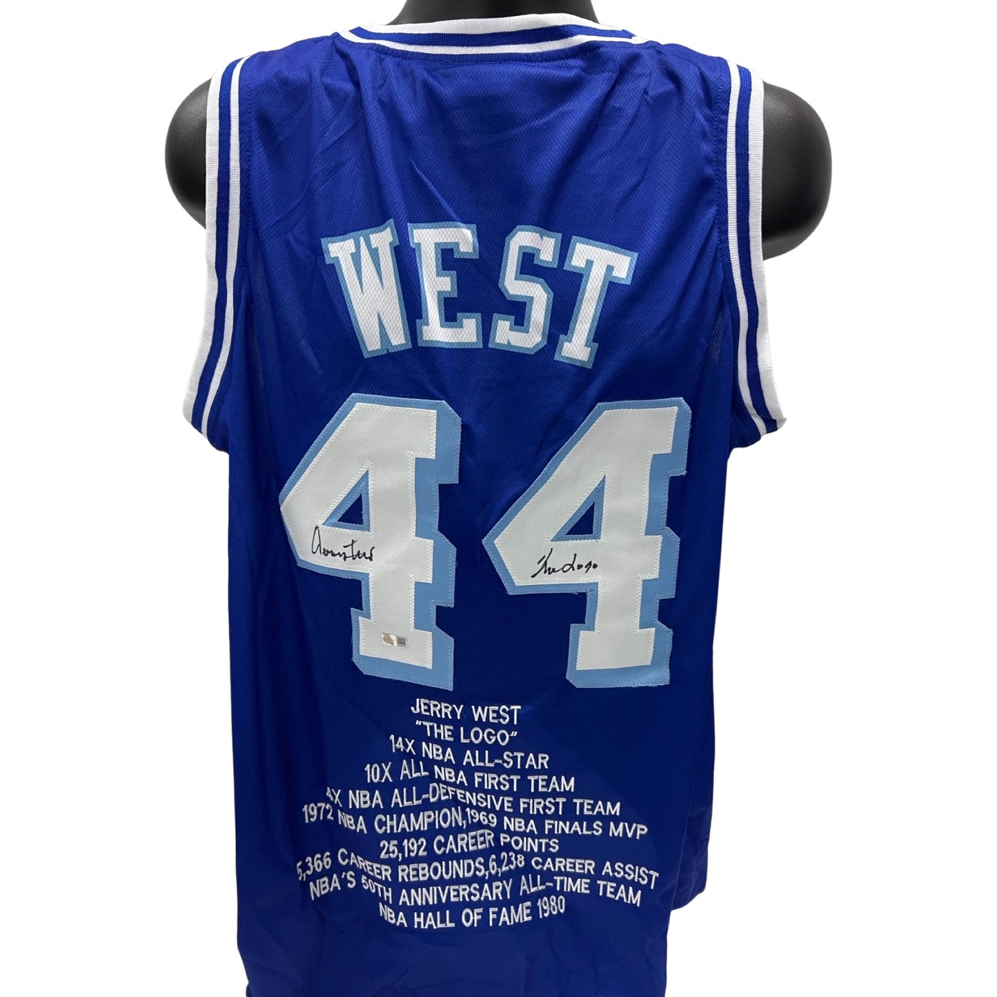 Jerry West Autographed Los Angeles Lakers Blue Stat Jersey The Logo Inscription Steiner CX