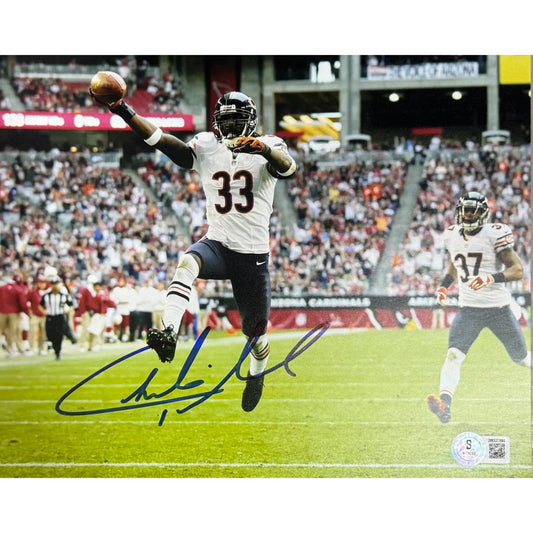 Charles Tillman Autographed Chicago Bears White Jersey Reaching 8x10 Beckett BAS