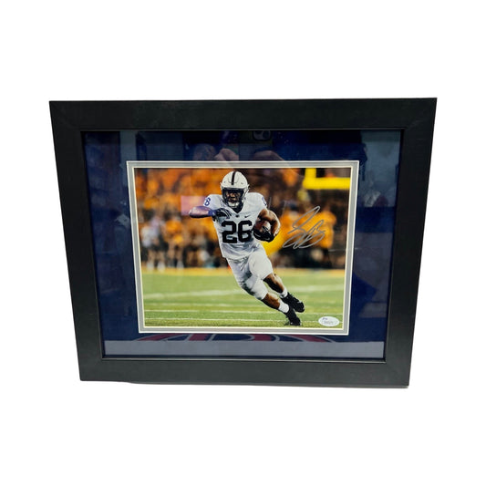 Saquon Barkley Autographed Penn State White Jersey 8x10 JSA - Framed