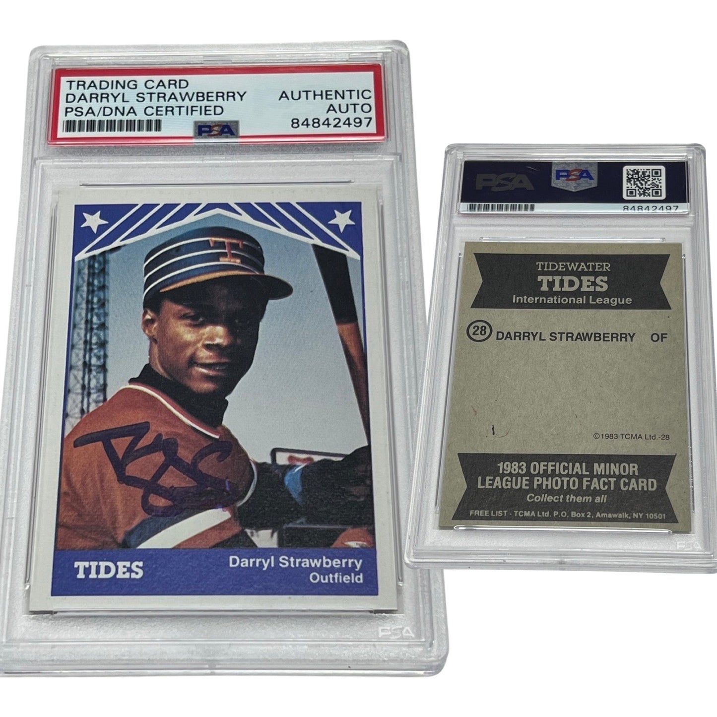 1983 Darryl Strawberry Tidewater Tides Minor League Photo Fact Card Autographed PSA Auto Authentic