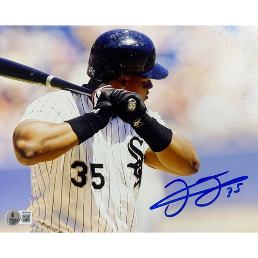Frank Thomas Chicago White Sox White Jersey Batting Stance 8x10 Beckett BAS