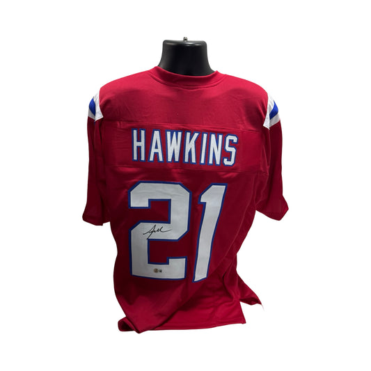 Jaylinn Hawkins Autographed New England Patriots Red Jersey Beckett BAS